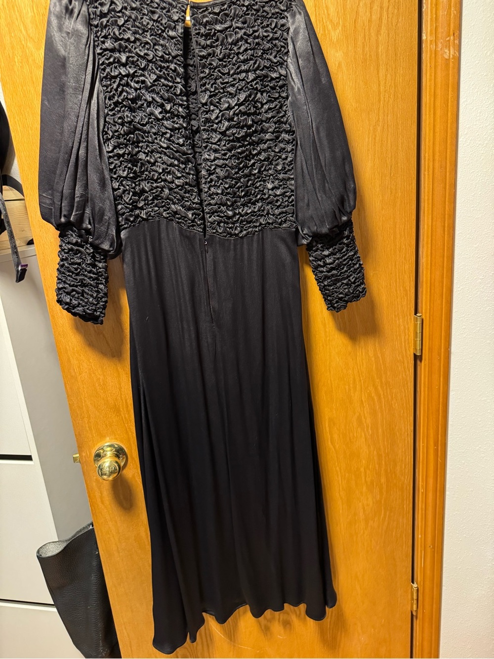 Black Smocked Midi Dress - Women's Elegant Long Sleeve